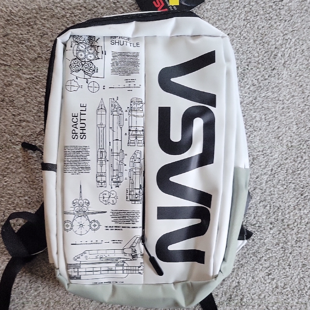 White and Gray NASA Backpack with Space Aesthetic